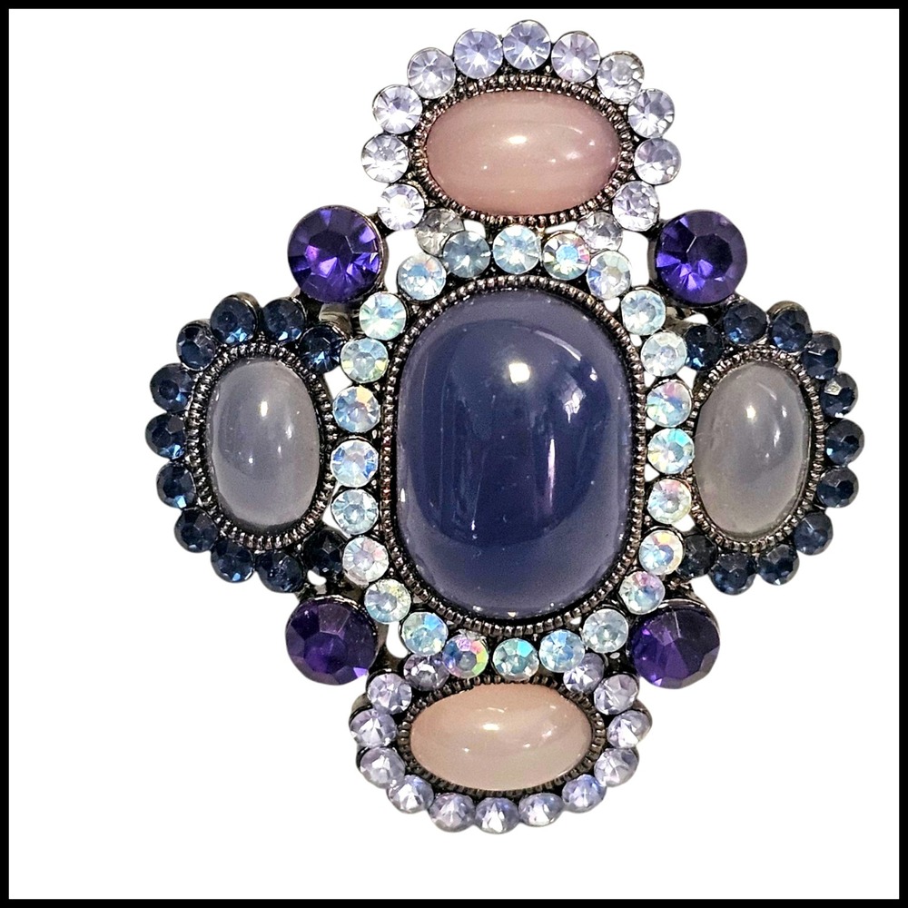 Rhinestone Brooch Pin Pedant Cabochon Purple Blue Pink Statement Jewelry Gift